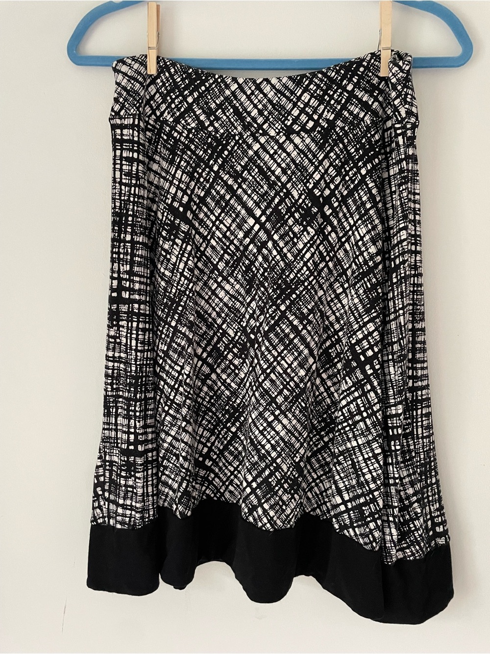 LOFT Ann Taylor Black White Crosshatch Abstract Knit A-Line Skirt S